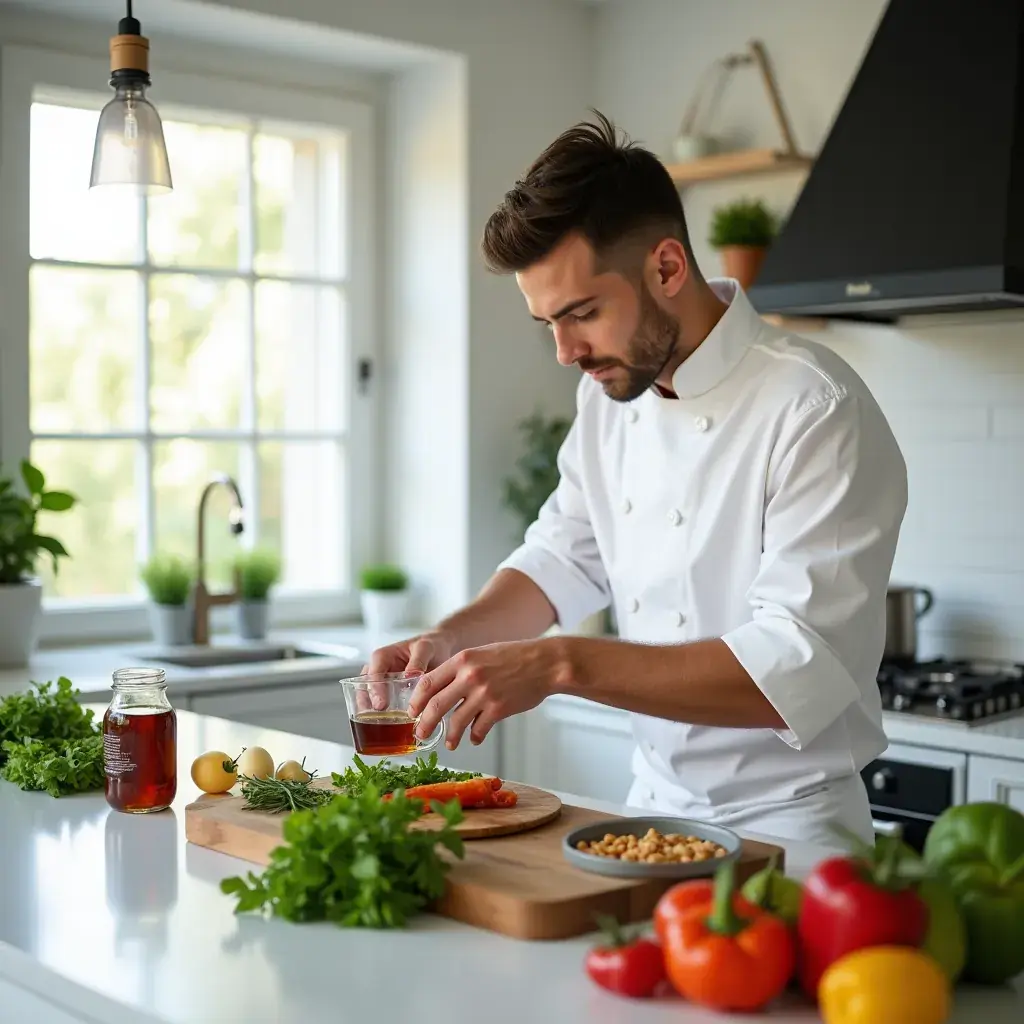 Thé en vrac dans un pot en verre avec des étiquettes indiquant ses bienfaits.